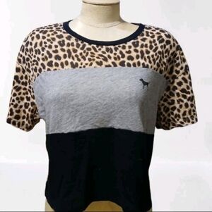 Victoria’s Secret PINK Y2K Leopard Colorblock Crop Tee Gray Black Women’s PS